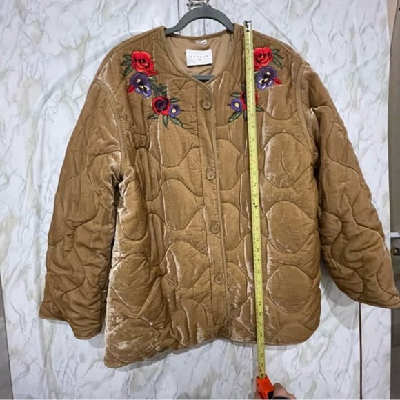 Sandro Paris quilted Riva velvet jacket hood embroidered flowers 2 medium luxury - Picture 7 of 11